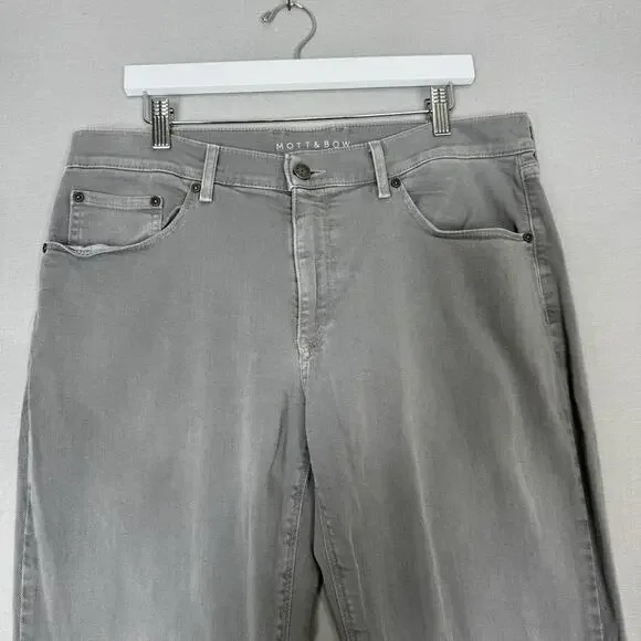 Mott & Bow Mercer Straight Leg Jeans Mens 35x30 Light Gray Stretch Twill Denim - Picture 2 of 12